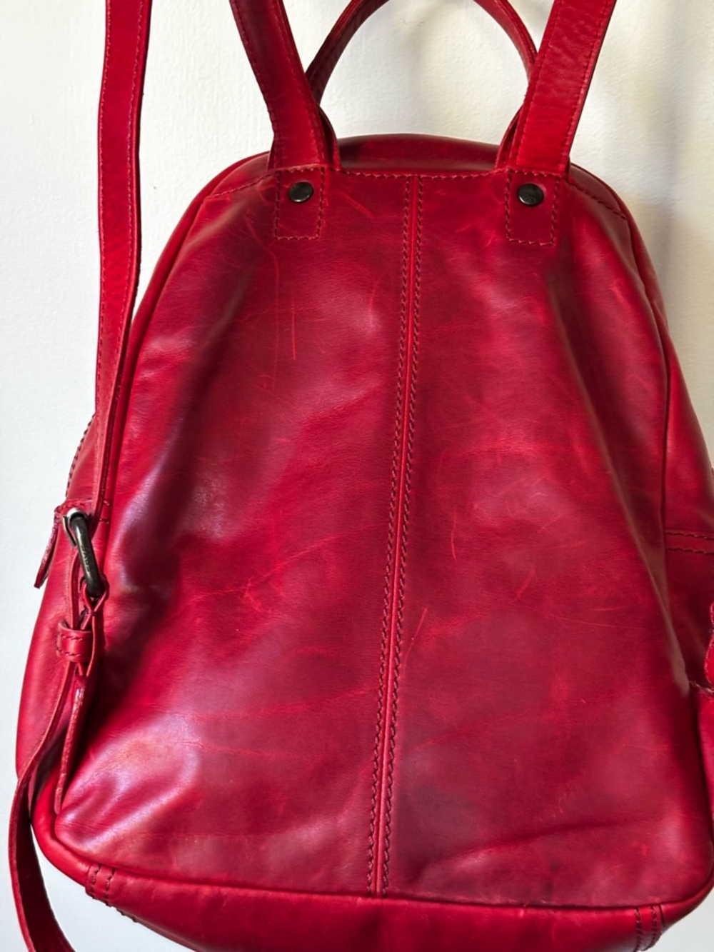 Frye Melissa Leather Backpack with Front Zip Pocket Red - Picture 3 of 9